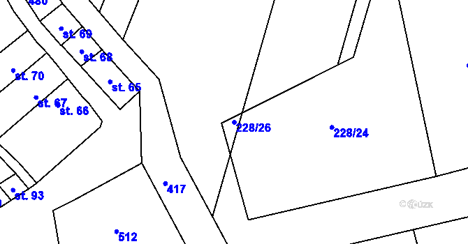 Parcela st. 228/26 v KÚ Těšnovice, Katastrální mapa