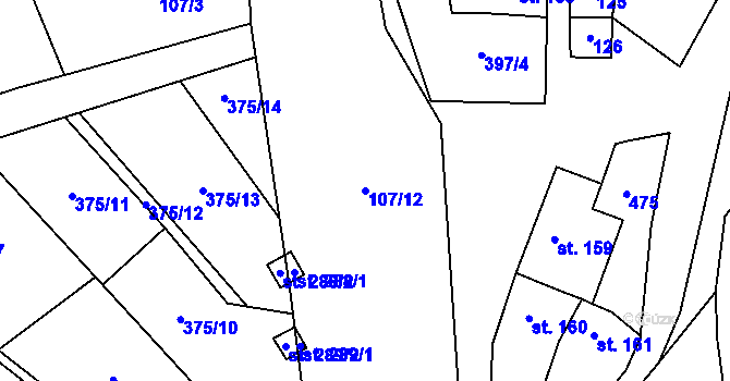 Parcela st. 107/12 v KÚ Těšnovice, Katastrální mapa