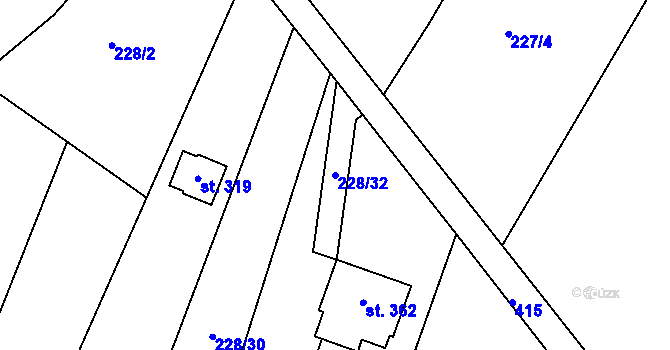 Parcela st. 228/32 v KÚ Těšnovice, Katastrální mapa