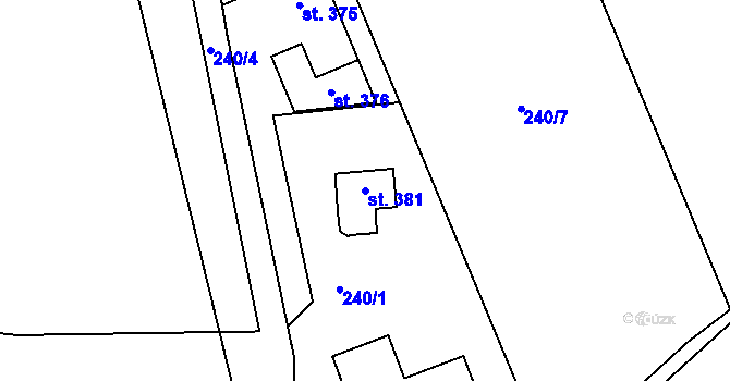 Parcela st. 381 v KÚ Těšnovice, Katastrální mapa