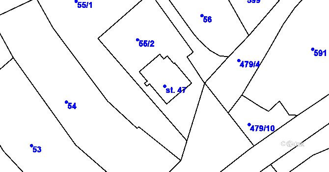 Parcela st. 47 v KÚ Trávník, Katastrální mapa