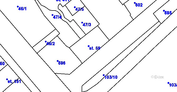 Parcela st. 59 v KÚ Trávník, Katastrální mapa
