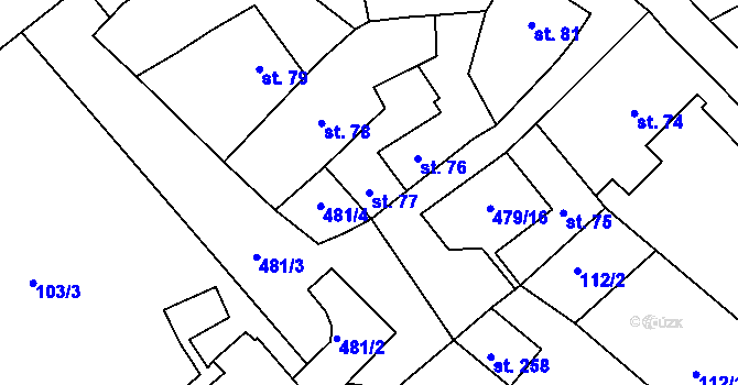 Parcela st. 77 v KÚ Trávník, Katastrální mapa
