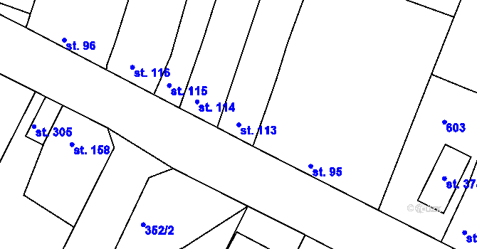 Parcela st. 113 v KÚ Trávník, Katastrální mapa