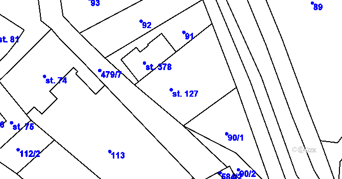Parcela st. 127 v KÚ Trávník, Katastrální mapa