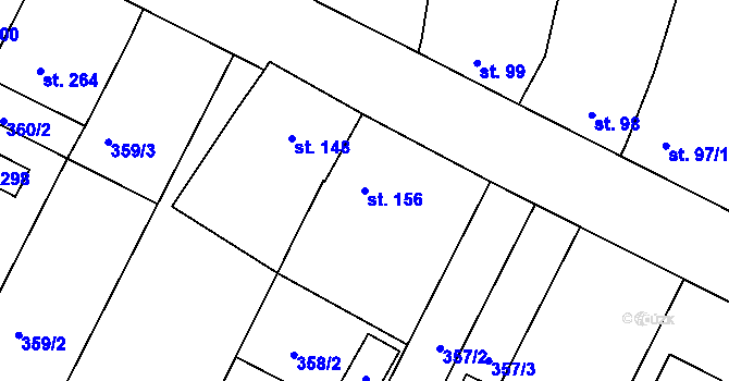 Parcela st. 156 v KÚ Trávník, Katastrální mapa