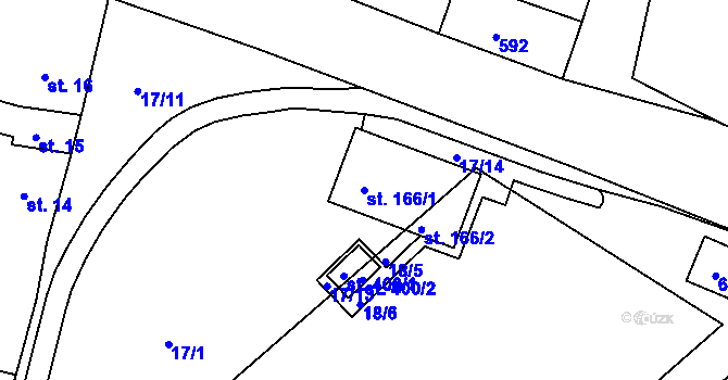 Parcela st. 166/1 v KÚ Trávník, Katastrální mapa