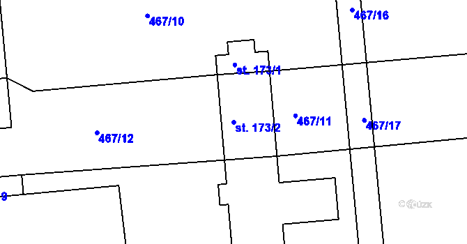 Parcela st. 173/2 v KÚ Trávník, Katastrální mapa