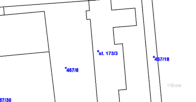 Parcela st. 173/3 v KÚ Trávník, Katastrální mapa