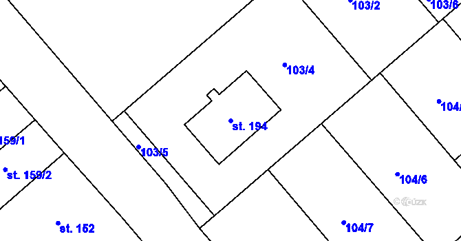 Parcela st. 194 v KÚ Trávník, Katastrální mapa