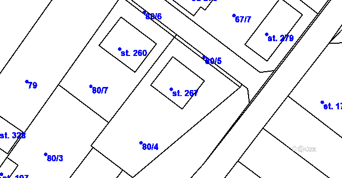 Parcela st. 267 v KÚ Trávník, Katastrální mapa