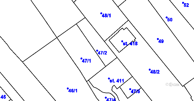Parcela st. 47/2 v KÚ Trávník, Katastrální mapa
