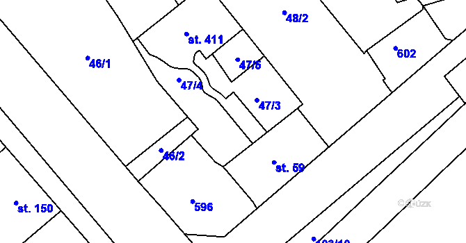 Parcela st. 47/3 v KÚ Trávník, Katastrální mapa