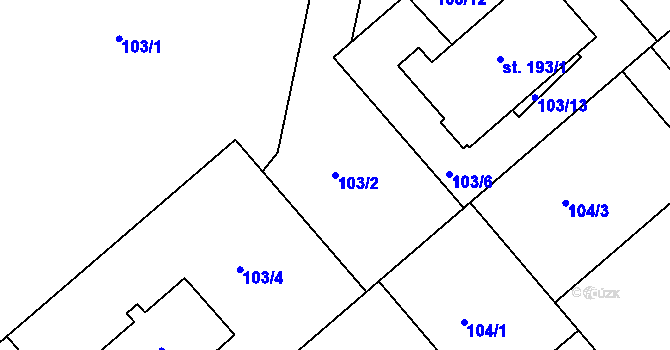 Parcela st. 103/2 v KÚ Trávník, Katastrální mapa