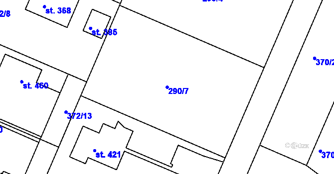 Parcela st. 290/7 v KÚ Trávník, Katastrální mapa