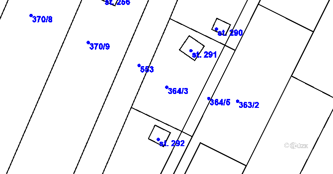 Parcela st. 364/3 v KÚ Trávník, Katastrální mapa