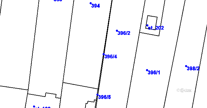 Parcela st. 396/4 v KÚ Trávník, Katastrální mapa