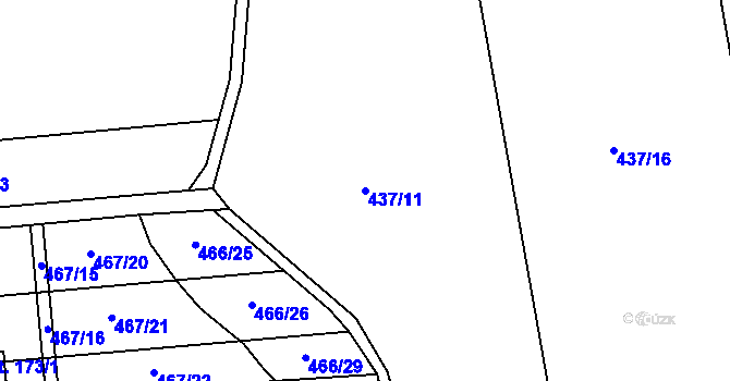 Parcela st. 437/11 v KÚ Trávník, Katastrální mapa