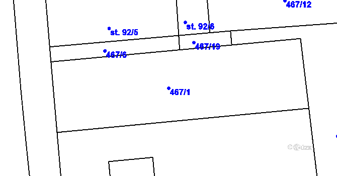 Parcela st. 467/1 v KÚ Trávník, Katastrální mapa