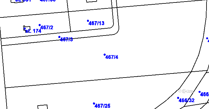 Parcela st. 467/4 v KÚ Trávník, Katastrální mapa