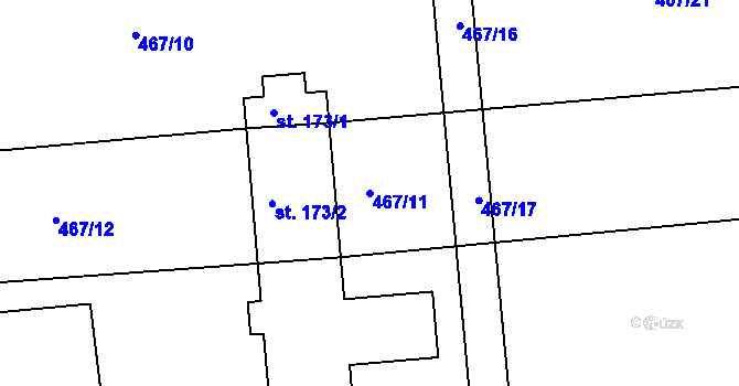 Parcela st. 467/11 v KÚ Trávník, Katastrální mapa