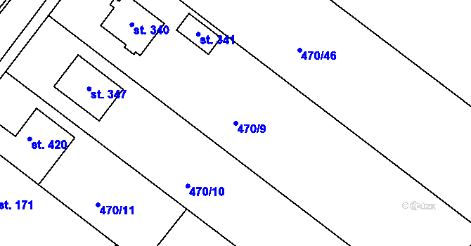 Parcela st. 470/9 v KÚ Trávník, Katastrální mapa