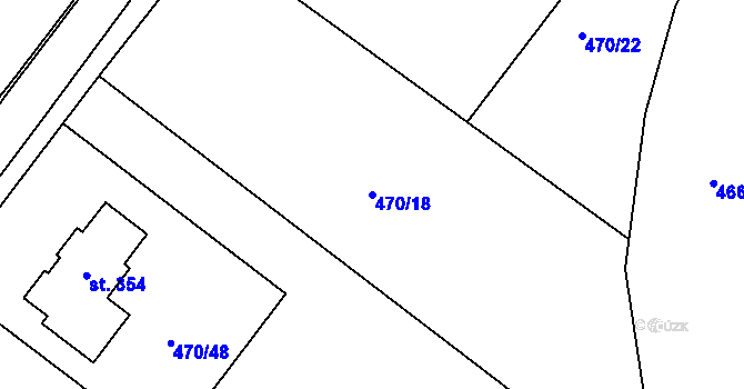 Parcela st. 470/18 v KÚ Trávník, Katastrální mapa