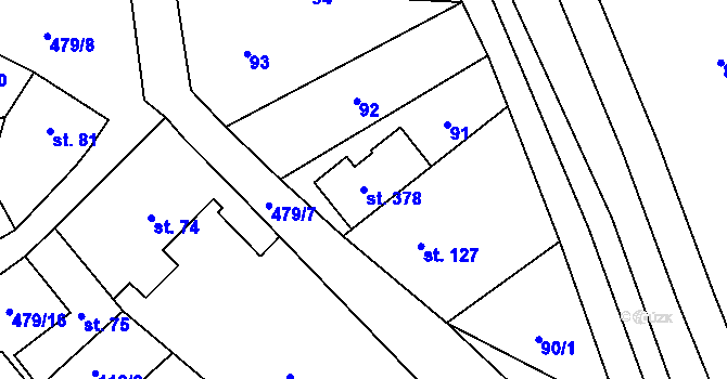 Parcela st. 378 v KÚ Trávník, Katastrální mapa