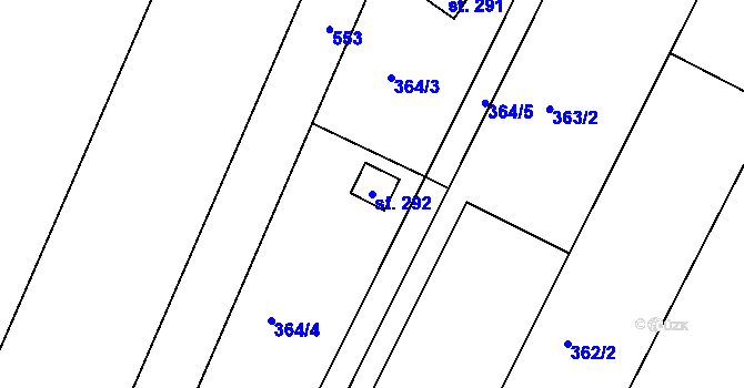 Parcela st. 292 v KÚ Trávník, Katastrální mapa