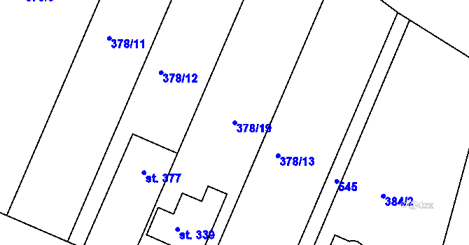Parcela st. 378/19 v KÚ Trávník, Katastrální mapa