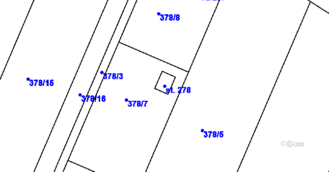 Parcela st. 278 v KÚ Trávník, Katastrální mapa