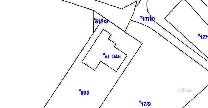 Parcela st. 345 v KÚ Trávník, Katastrální mapa