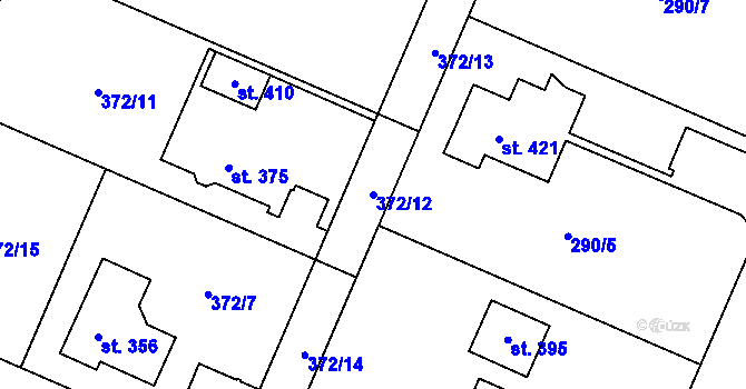 Parcela st. 372/12 v KÚ Trávník, Katastrální mapa