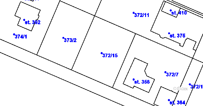 Parcela st. 372/15 v KÚ Trávník, Katastrální mapa