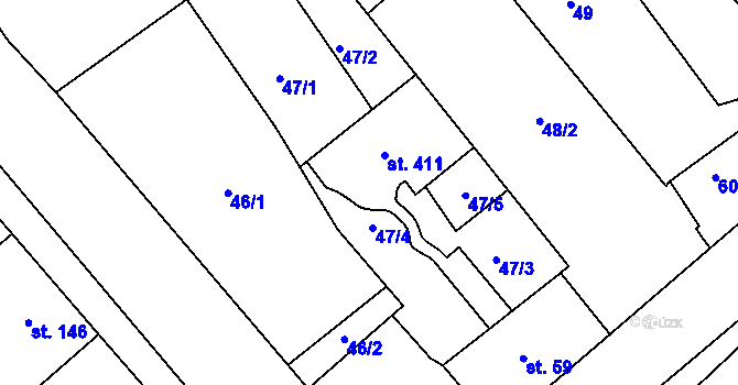 Parcela st. 47/4 v KÚ Trávník, Katastrální mapa