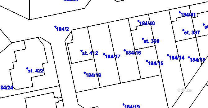 Parcela st. 184/17 v KÚ Trávník, Katastrální mapa