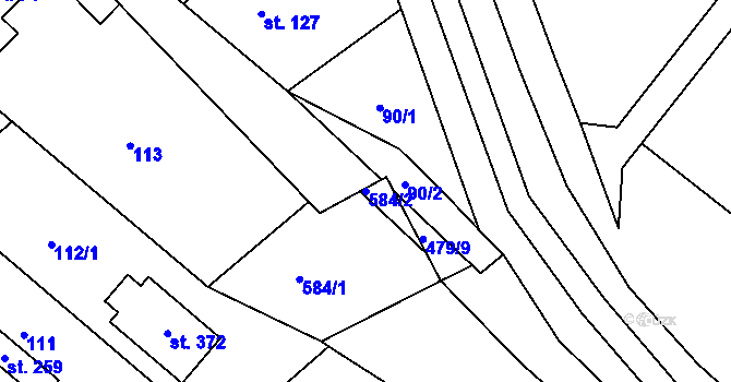 Parcela st. 584/2 v KÚ Trávník, Katastrální mapa