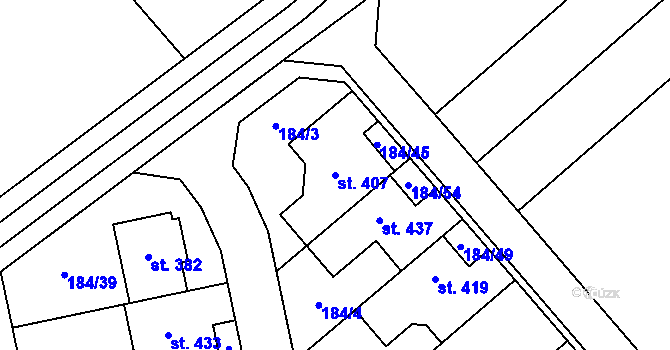 Parcela st. 407 v KÚ Trávník, Katastrální mapa