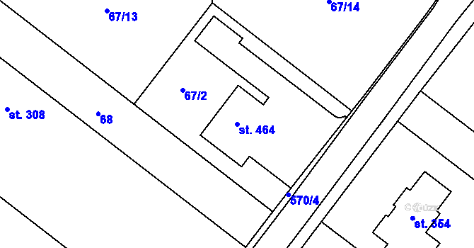 Parcela st. 464 v KÚ Trávník, Katastrální mapa