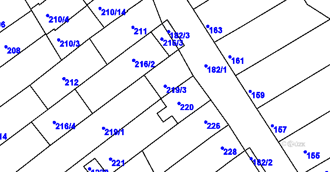 Parcela st. 219/3 v KÚ Těšov, Katastrální mapa