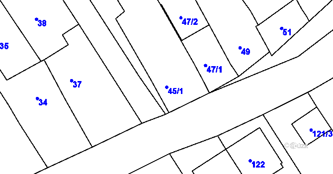 Parcela st. 45/1 v KÚ Těšov, Katastrální mapa