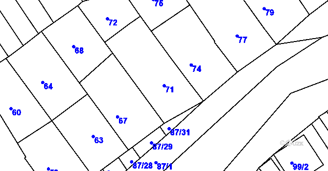 Parcela st. 71 v KÚ Těšov, Katastrální mapa