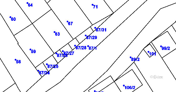 Parcela st. 87/1 v KÚ Těšov, Katastrální mapa