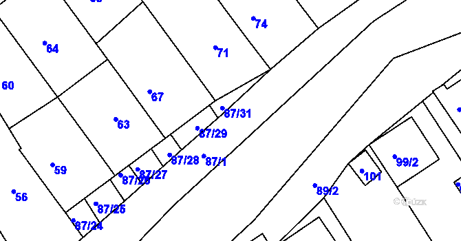 Parcela st. 87/8 v KÚ Těšov, Katastrální mapa