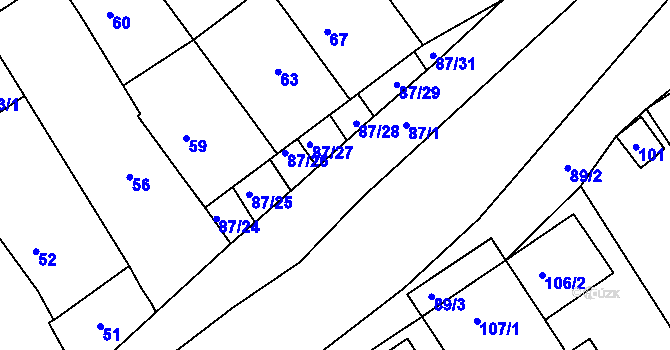 Parcela st. 87/11 v KÚ Těšov, Katastrální mapa