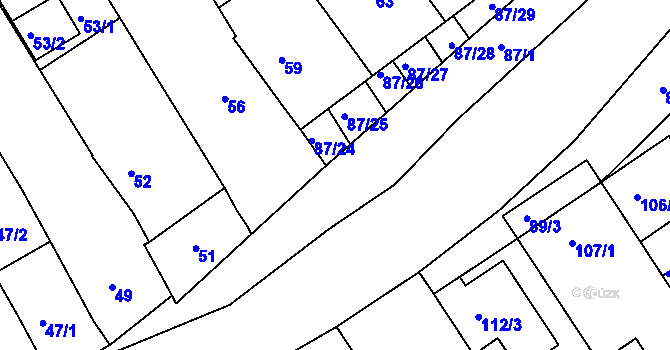 Parcela st. 87/14 v KÚ Těšov, Katastrální mapa