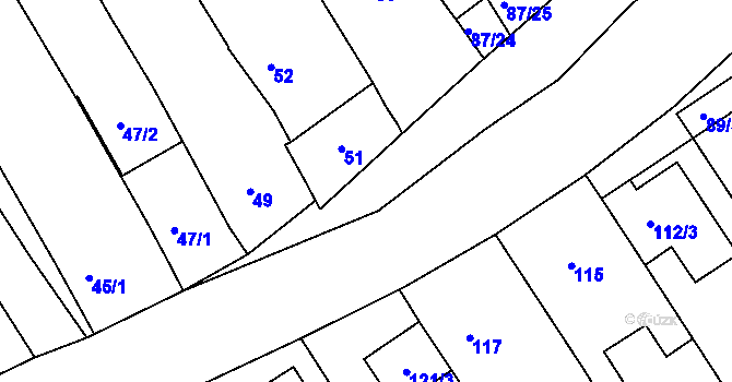 Parcela st. 87/16 v KÚ Těšov, Katastrální mapa