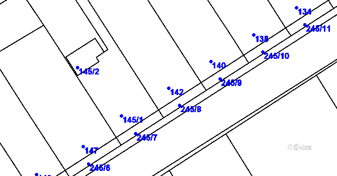 Parcela st. 142 v KÚ Těšov, Katastrální mapa