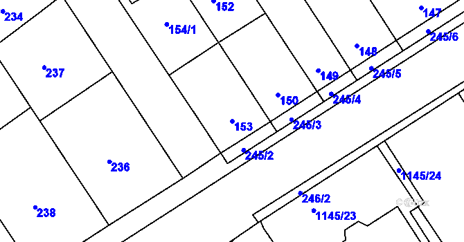 Parcela st. 153 v KÚ Těšov, Katastrální mapa