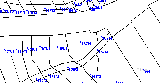 Parcela st. 167 v KÚ Těšov, Katastrální mapa